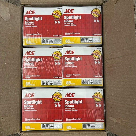 ACE Brand Spotlight Indoor Bulbs BR30 65Watts 6 PK NEW for track/recessed light - Picture 1 of 6
